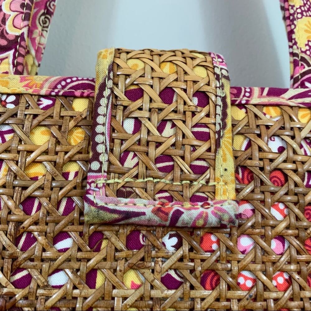 Vera Bradley Bali Gold Yellow Floral Woven Wicker Cane Shoulder Tote Bag - Picture 6 of 8
